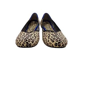 Rothys The Flat Leopard Cat Tan Black Knit Round Toe Shoes Womens 8.5